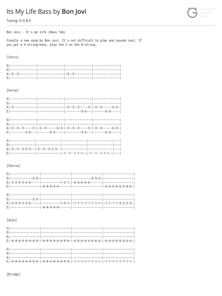Its My Life Bass by Bon Jovitabs at Ultimate Guitar Archive | PDF