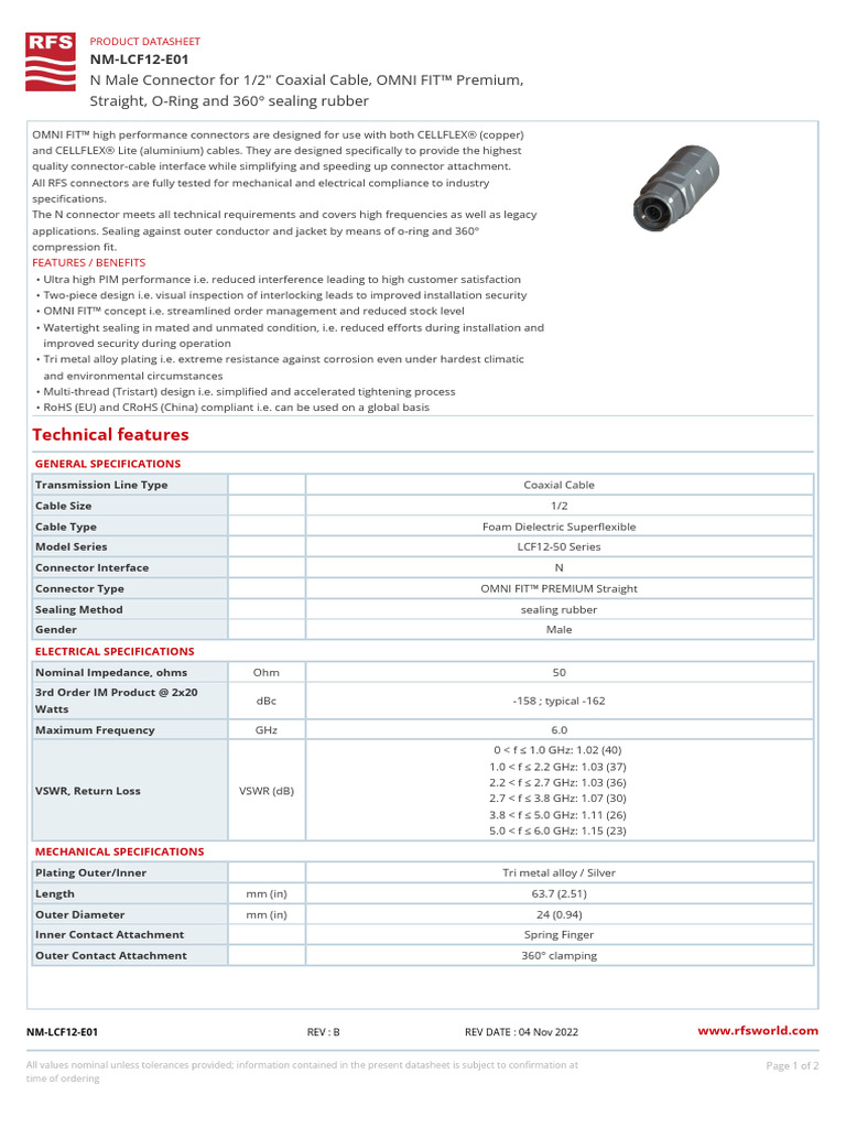 NM LCF12 E01 | PDF | Electrical Connector | Coaxial Cable