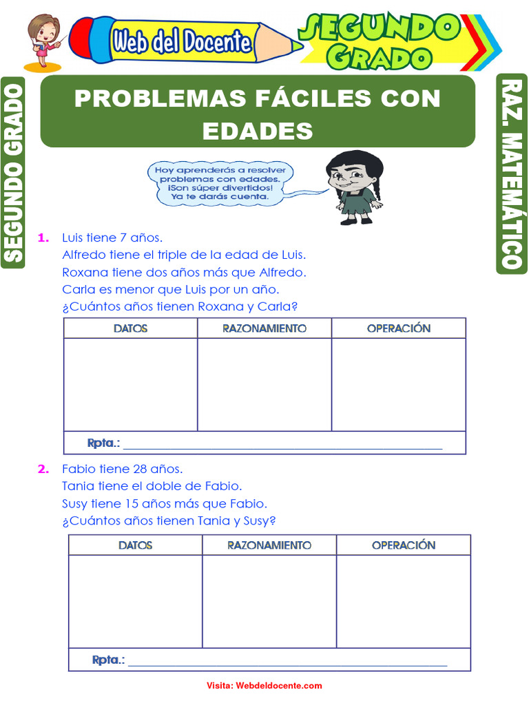 Problemas Fáciles Con Edades para Segundo Grado de Primaria | PDF