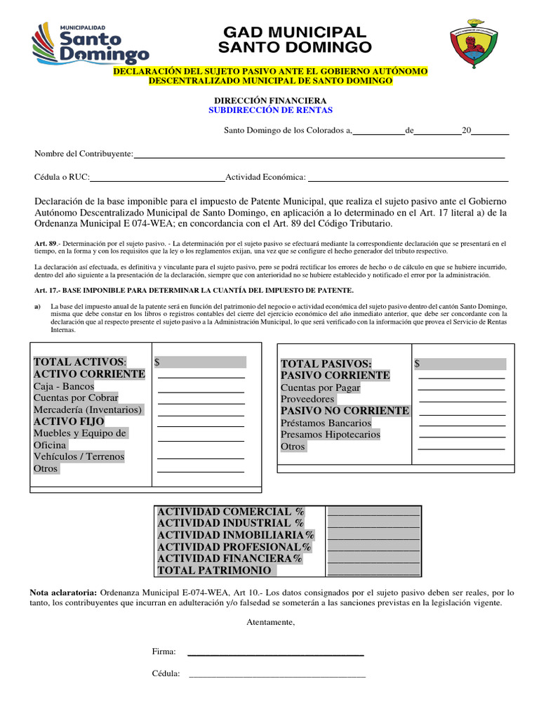 Formato Declaracion Contribuyente | PDF | Impuestos | Gobierno