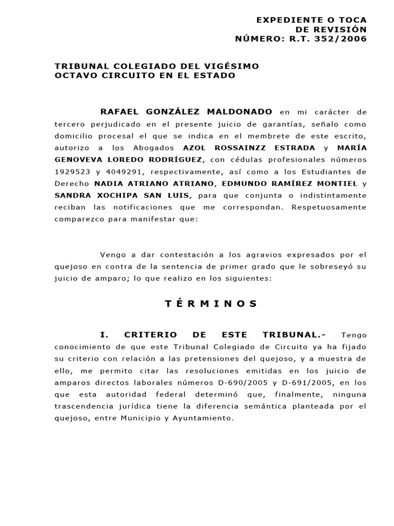 Contestación de Agravios en Amparo | PDF | Sentencia (ley) | Demanda ...