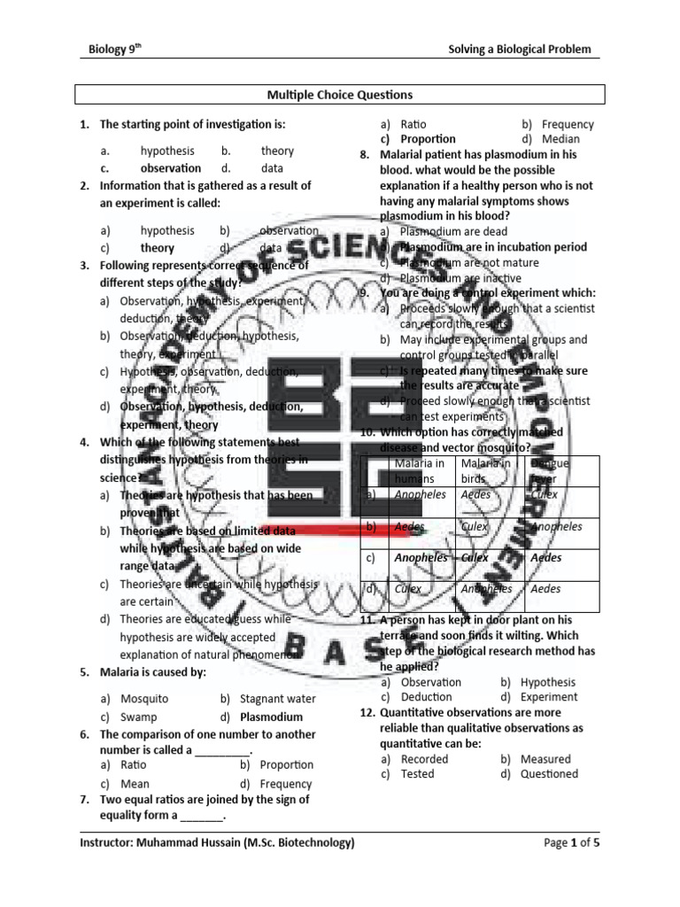 Biology 9th solving a biological problem pdf malaria infection