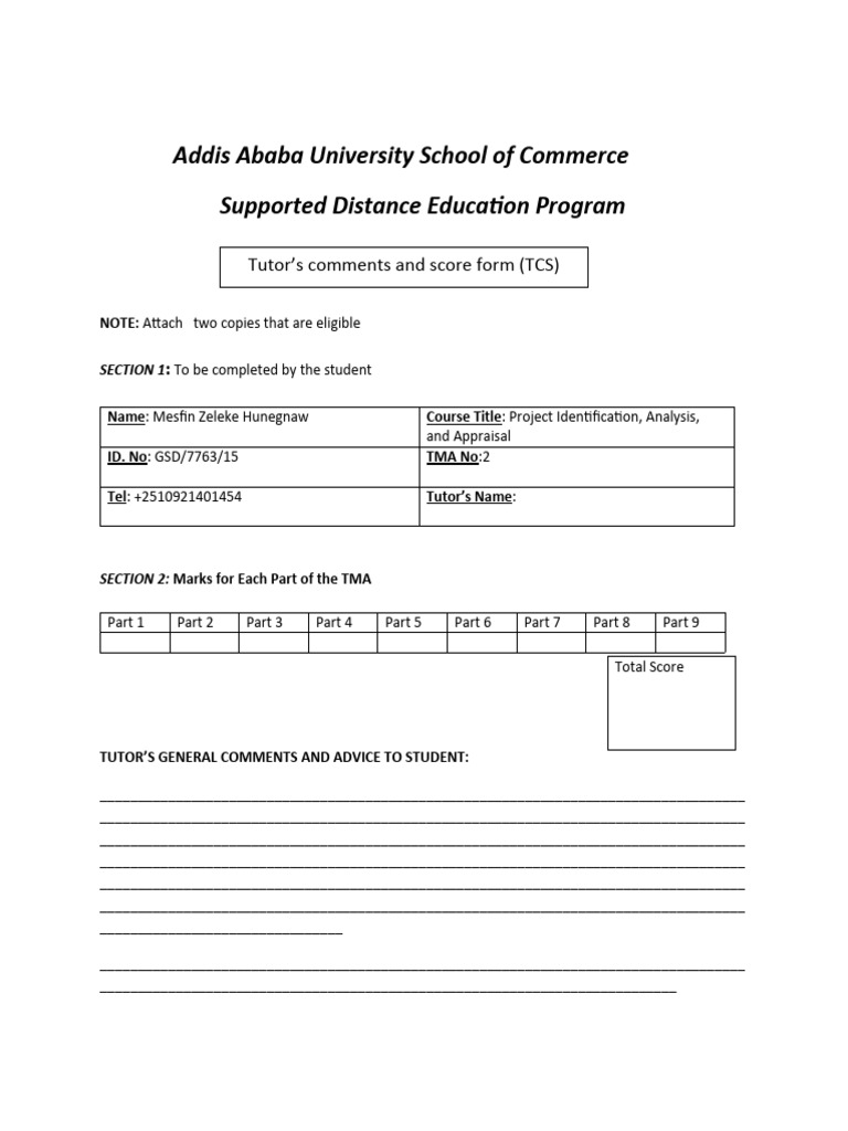 Tma2 for project identification and feasibility study pdf clinical