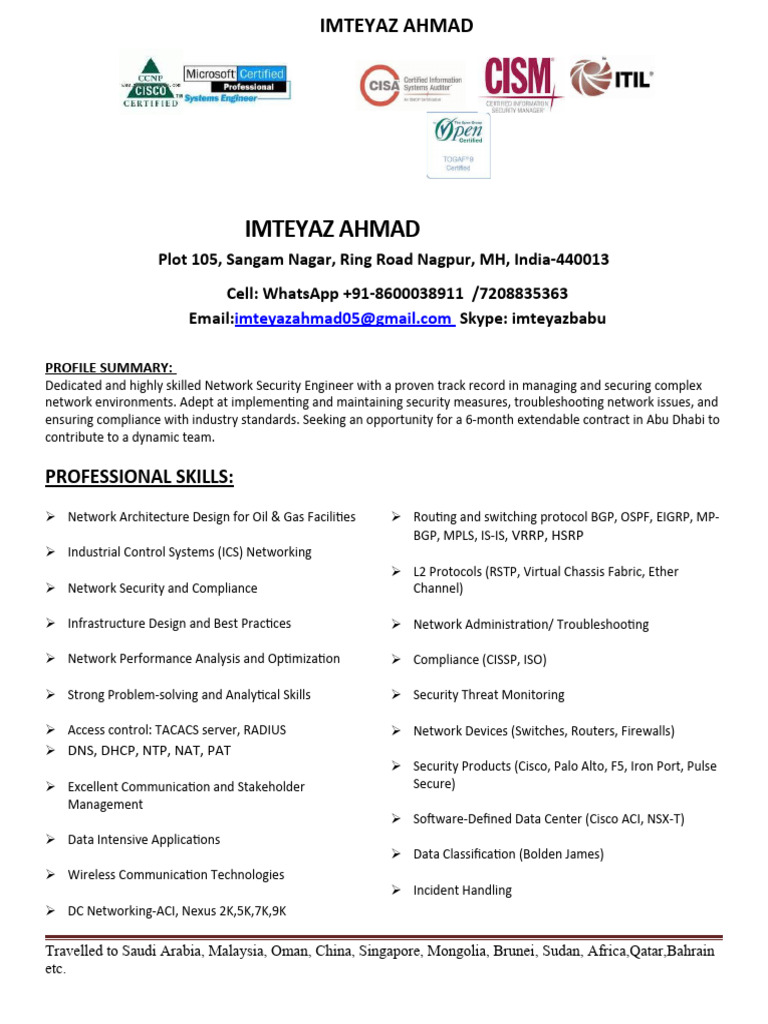 Network Security Engineer Profile Summary | PDF | Computer Network ...