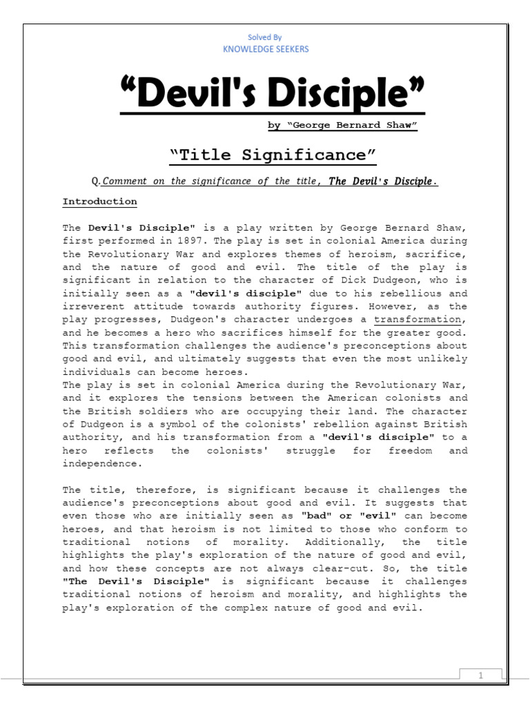 The Devil's Disciple: Themes of Redemption | PDF | Hero | Devil
