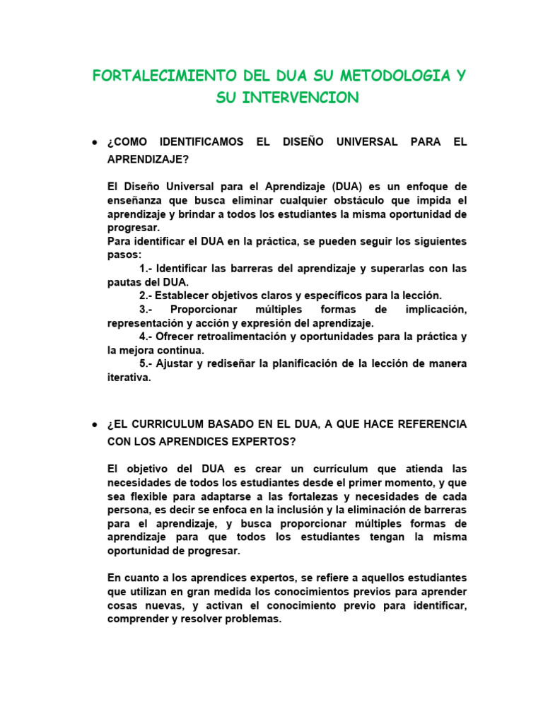Fortalecimiento del DUA en Educación | PDF | Plan de estudios | Aprendizaje