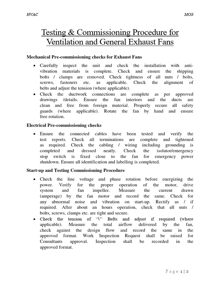 Exhaust Fan Testing & Commissioning Guide | PDF | Duct (Flow) | Screw