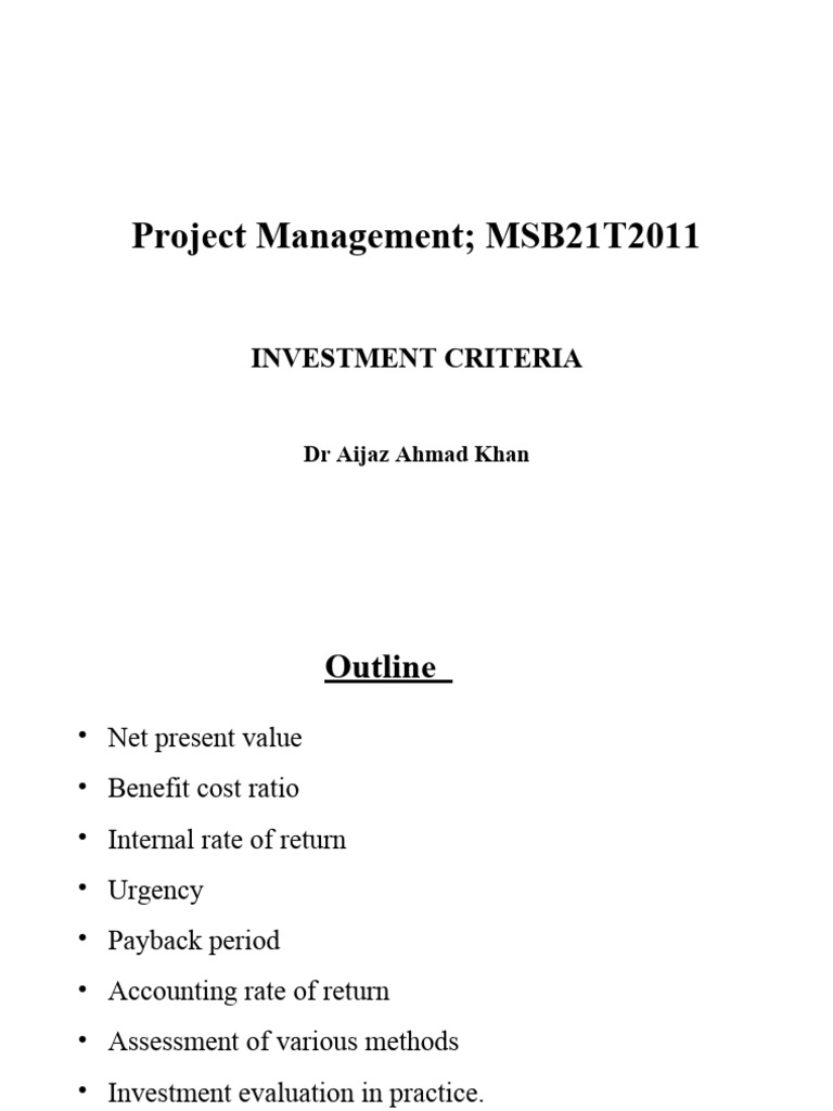 Mod2 INVESTMENT CRITERIA PDF Net Present Value Internal Rate