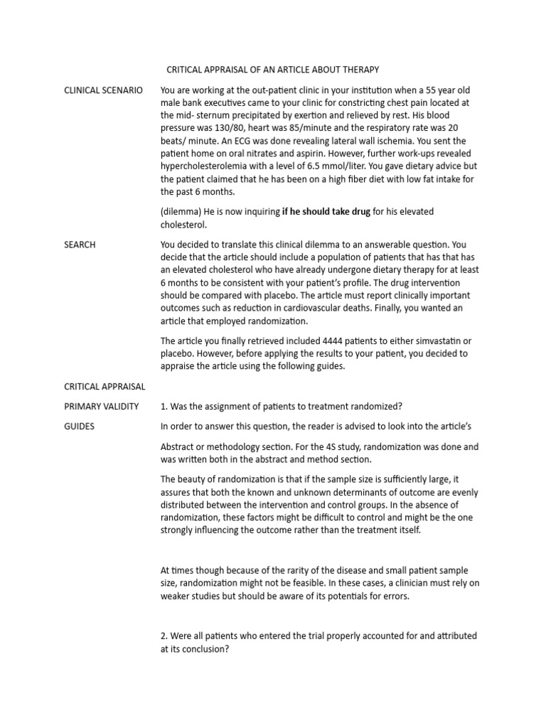 Critical Appraisal of An Article About Therapy | PDF ...