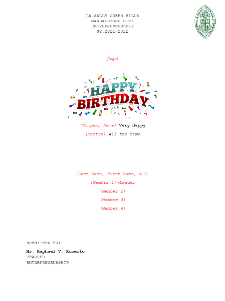 Business Plan Title Page | PDF