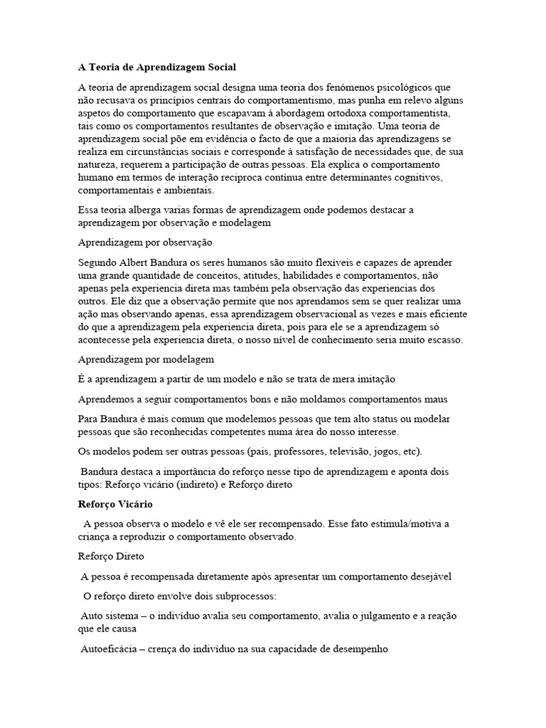 Teoria da Aprendizagem Social de Bandura | PDF | Aprendizado ...
