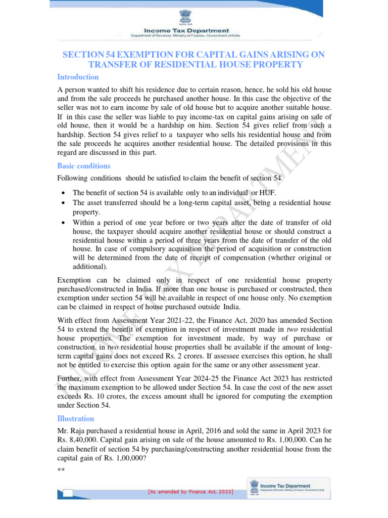 Exemption Under 54 PDF Capital Gains Tax Capital Gain