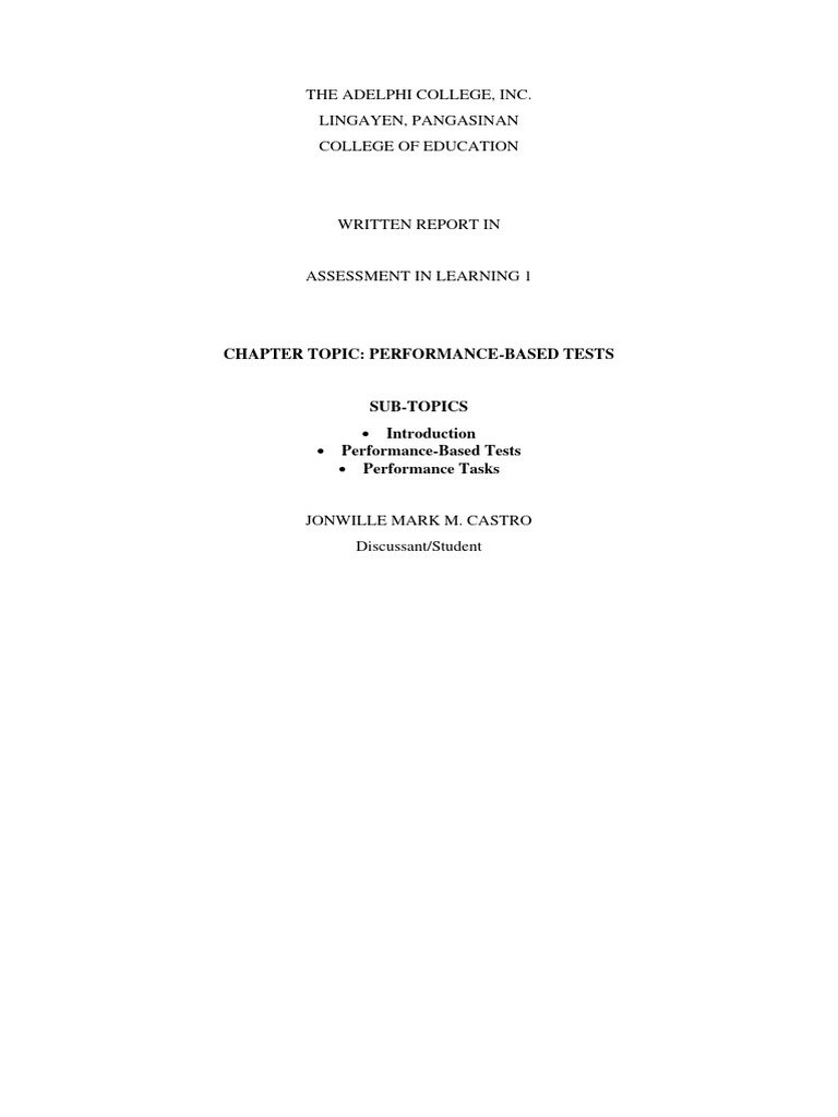 Educ 11 report performance based tests pdf educational assessment