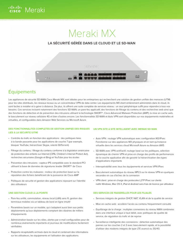Meraki Datasheet MX FR | PDF | Réseau privé virtuel | Cloud computing