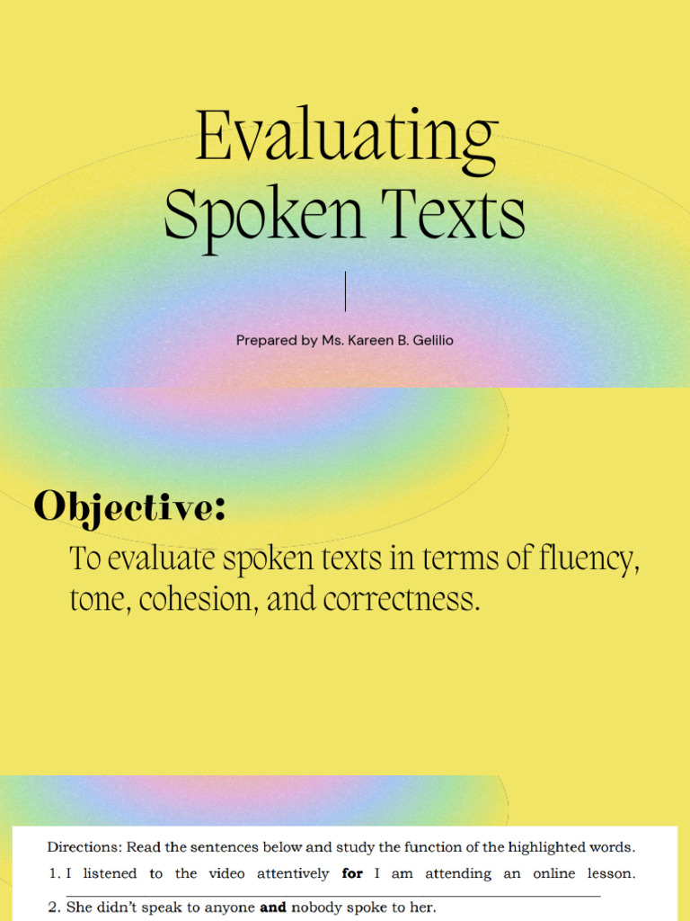 Evaluating spoken texts pdf fluency language mechanics