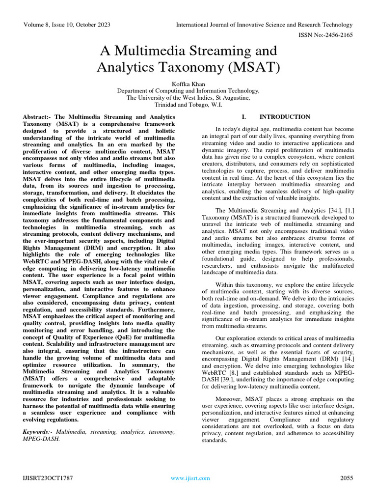 A Multimedia Streaming and Analytics Taxonomy (MSAT) | PDF | Streaming ...