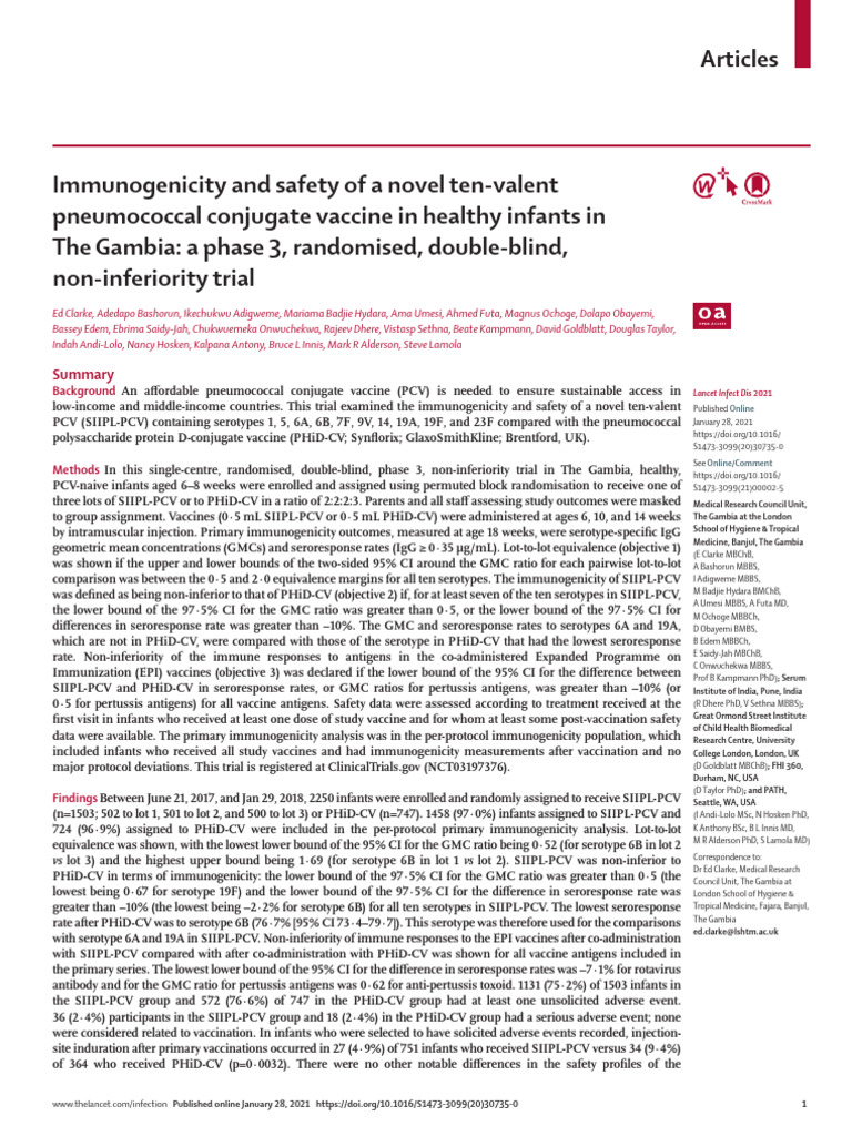 Published Immunogenicity and Safety of A Novel Ten-Valent PN | PDF ...