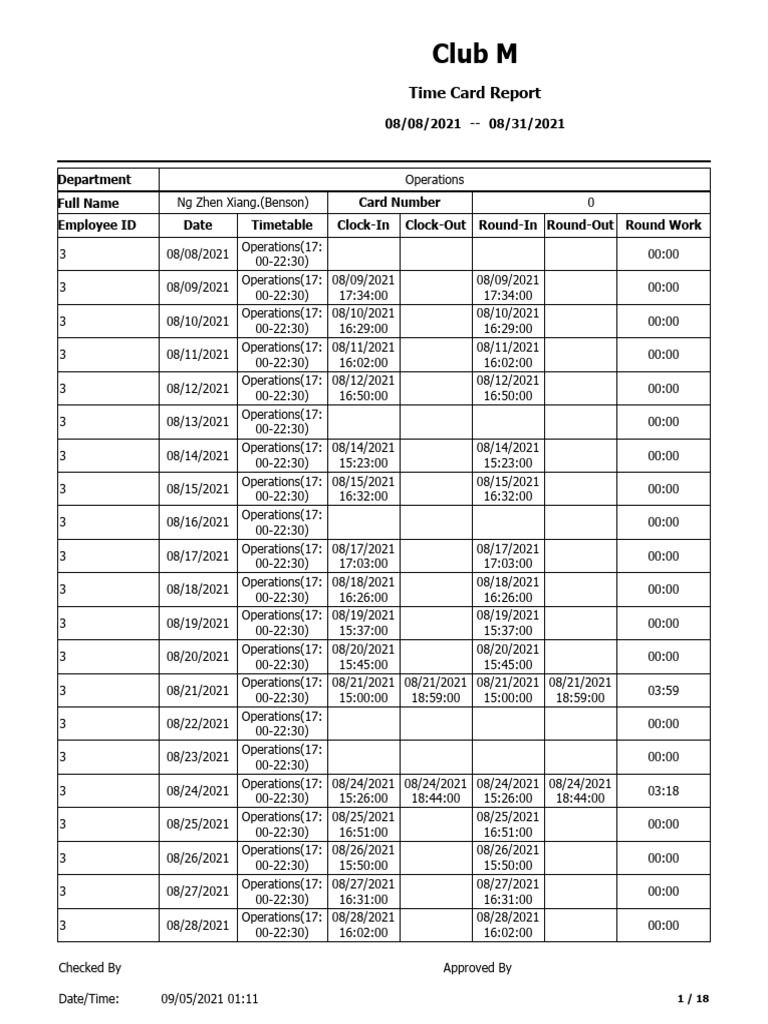 Time Card Report PDF