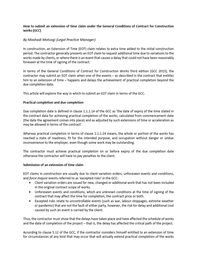 Submitting EOT Claims under GCC 2015 | PDF | Employment | Business