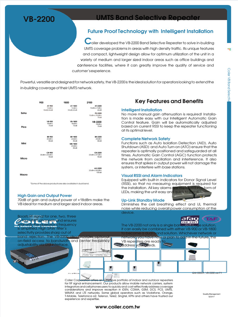 UMTS Band Selective Repeater VB-2200 | PDF | Cellular Network ...