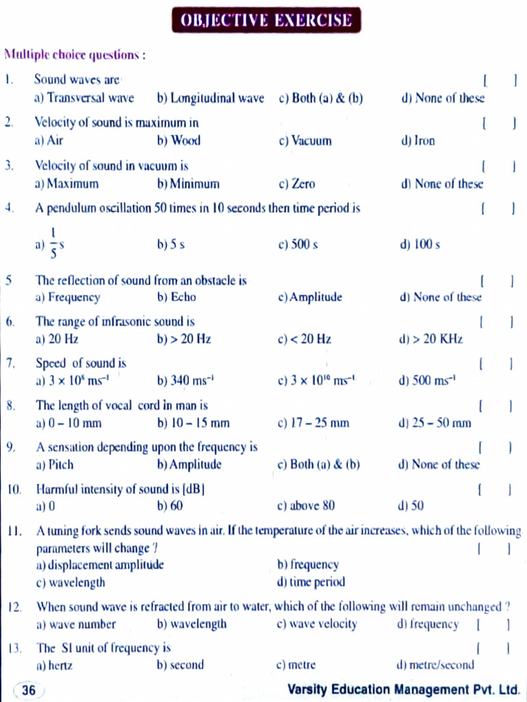 Sound Lesson MCQ's PDF Sound Frequency