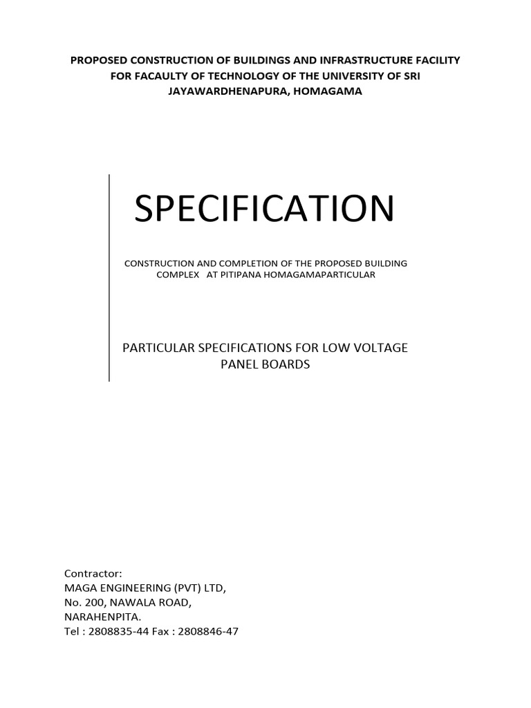 LV Panel Boards - Specification | PDF | Electrical Wiring | Fuse ...