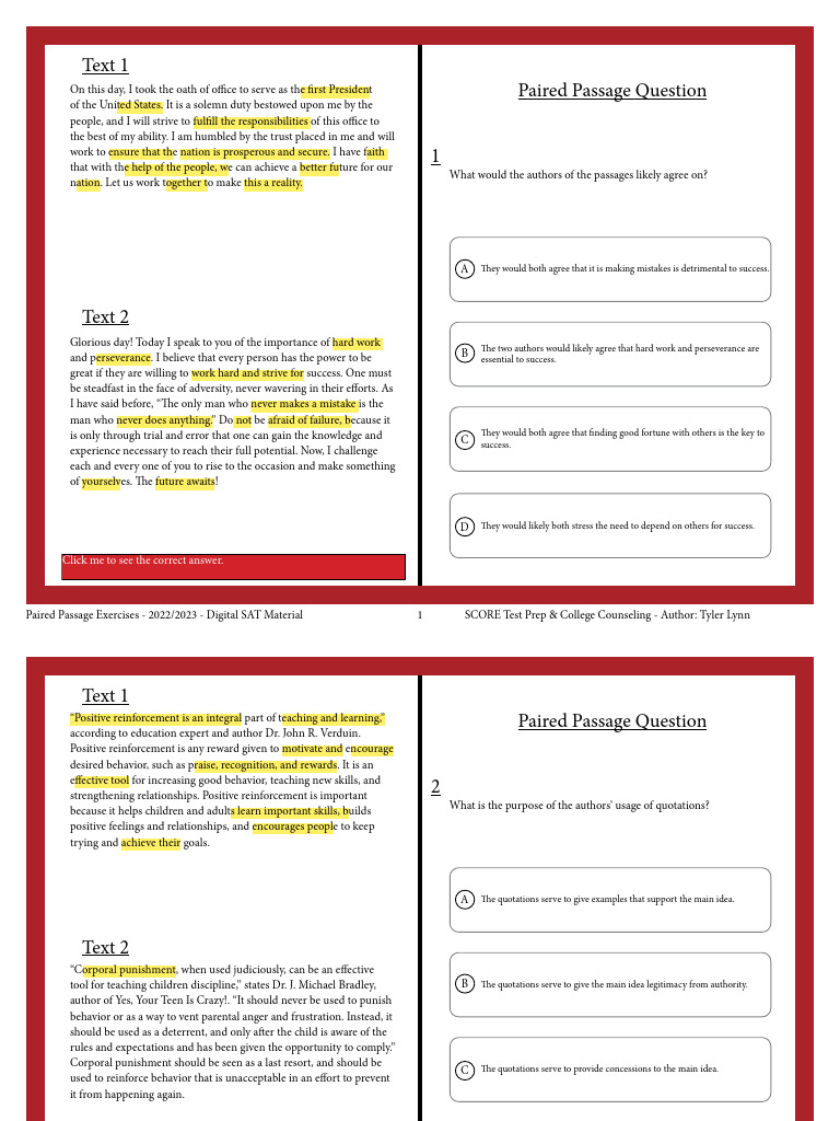 Paired Passages Questions (Set 2) | PDF | Taxes | Reinforcement