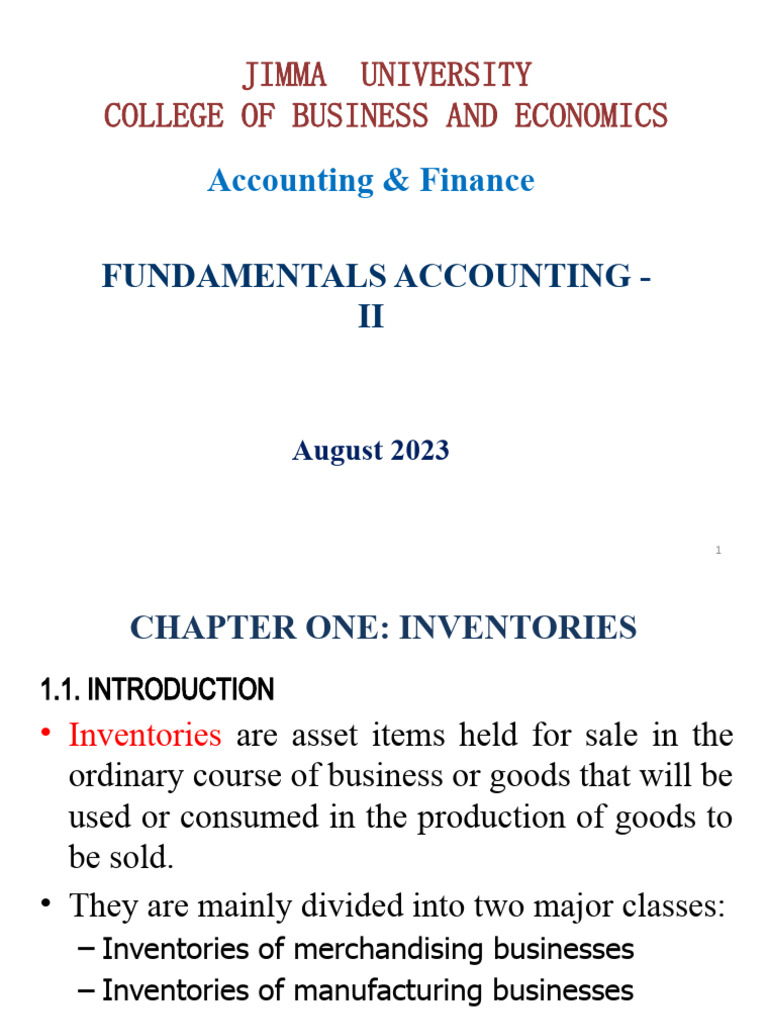F Ii Chapter One Pdf Inventory Inventory Valuation