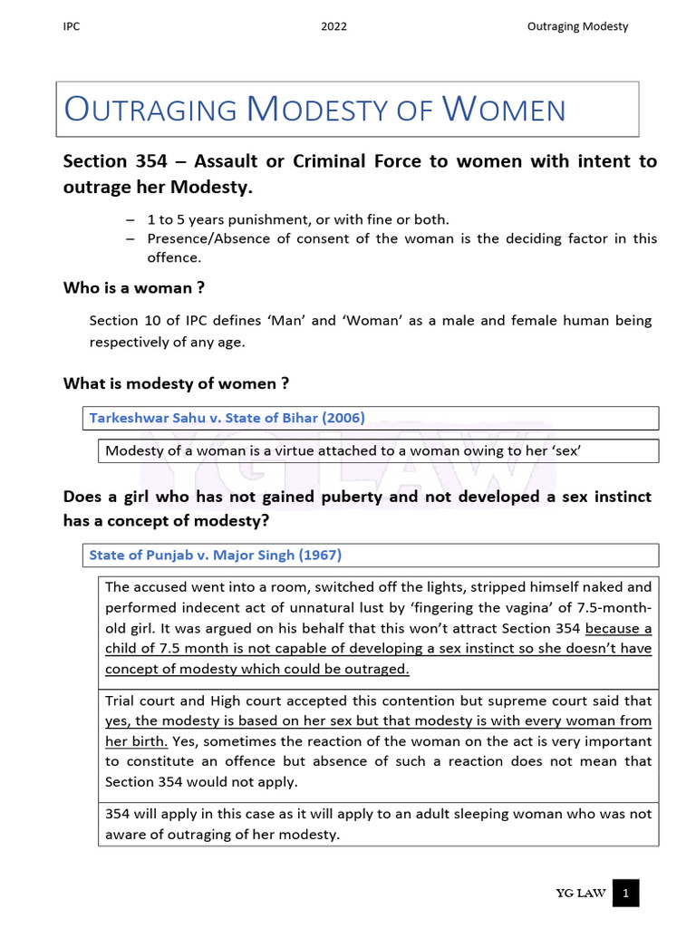 IPC Section 354: Outraging Modesty | PDF | Sexual Harassment | Criminal ...