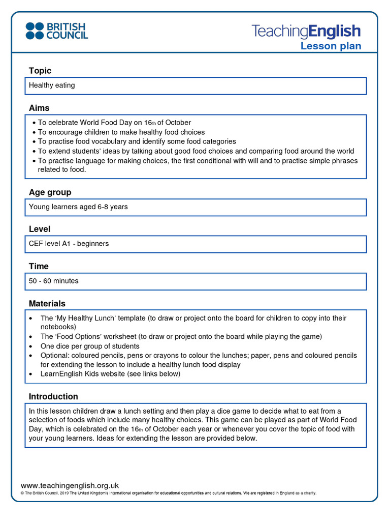 Healthy Eating Lesson Plan for Kids | PDF | Lunch | Foods