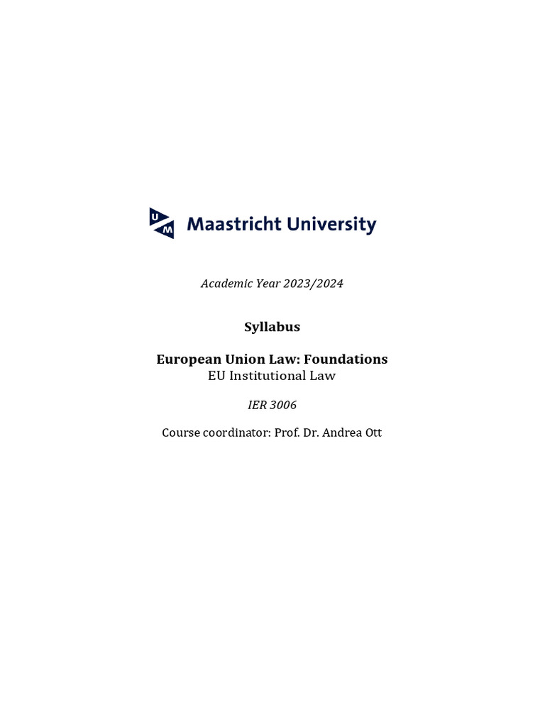 European Union Law - Foundations IER 3006 2023-24final-1 | PDF ...