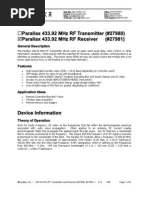 Parallax 433.92 MHZ RF Transmitter (#27980) Parallax 433.92 MHZ RF Receiver (#27981)