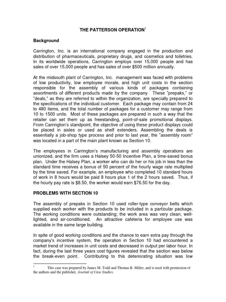 Patterson Operation: Employee Dynamics | PDF | Employment | Incentive