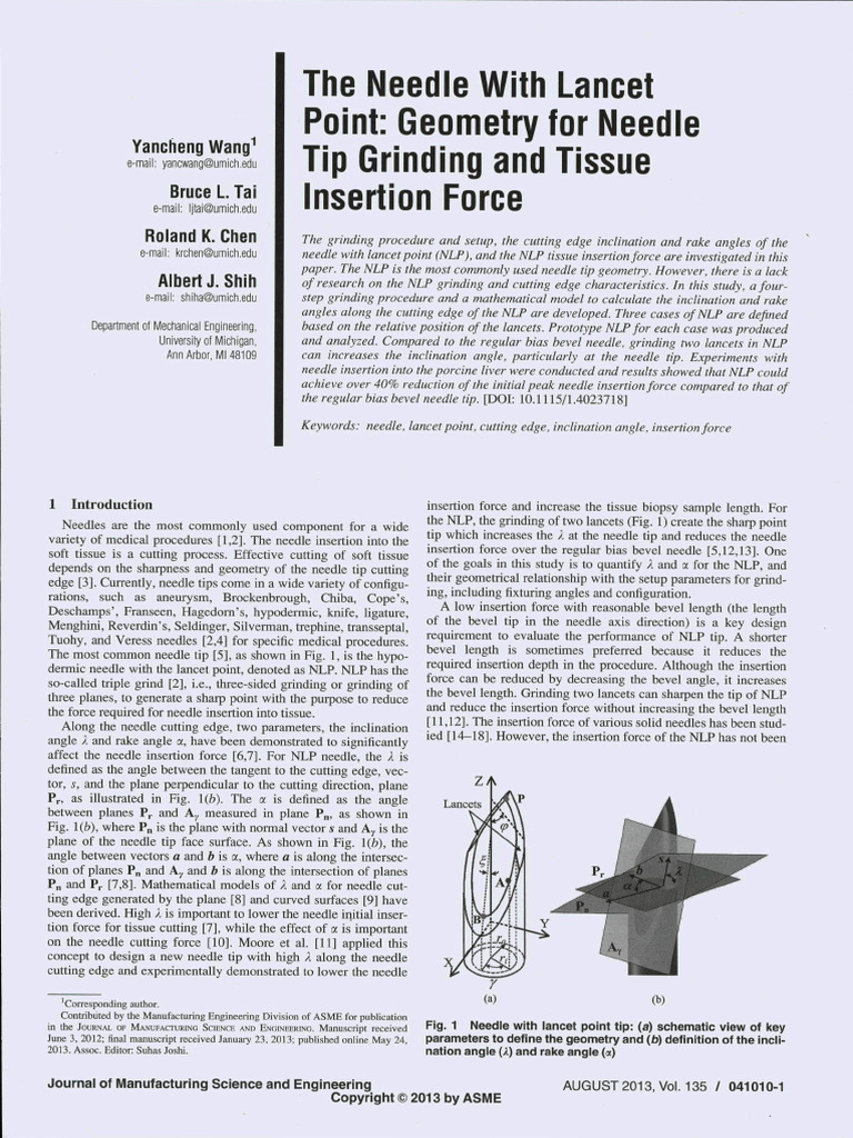 The Needle With Lancet Point Geometry For | PDF | Grinding (Abrasive ...