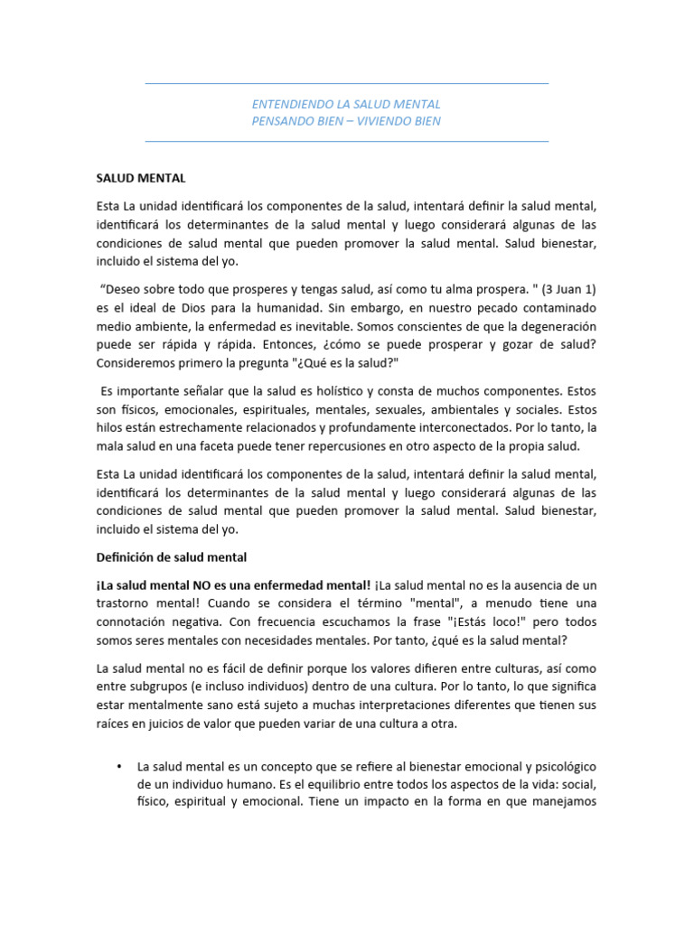 Salud Mental: Clave para el Bienestar | PDF | Salud mental | Mente