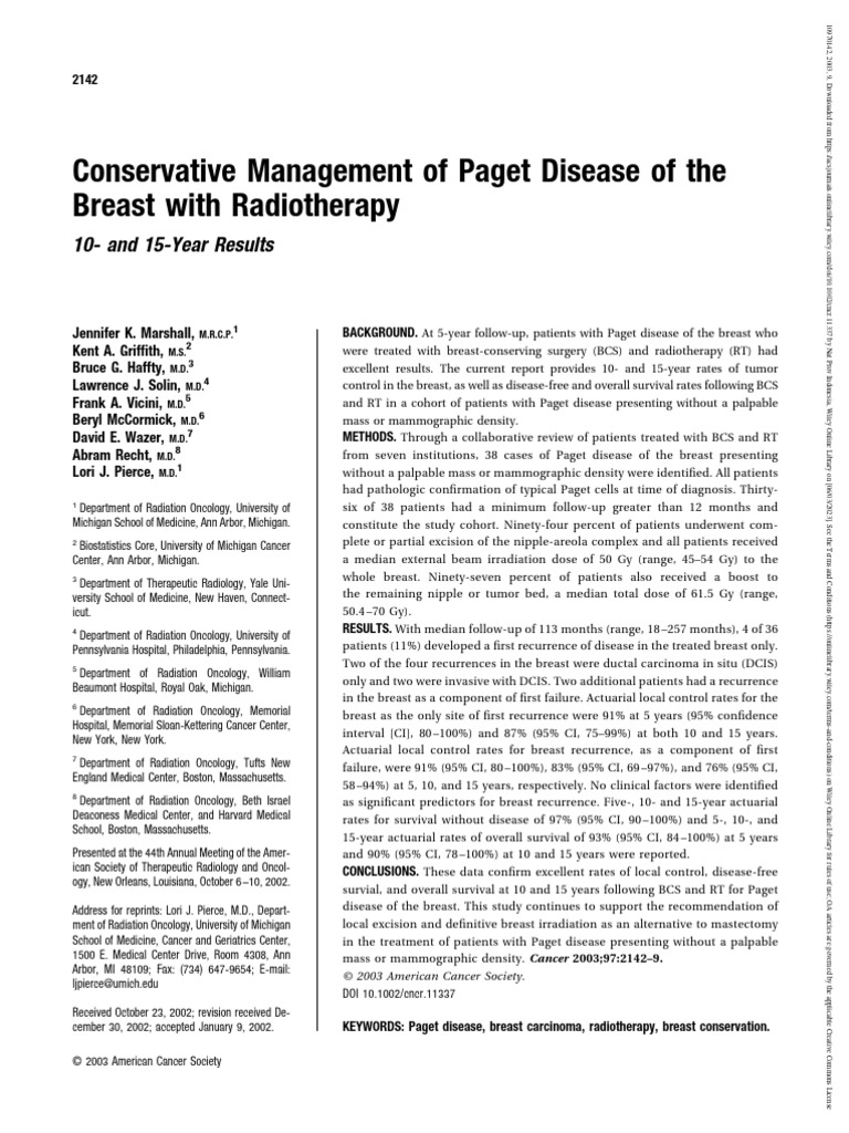 Management of Paget Disease of The Breast With Radiotherapy | PDF ...