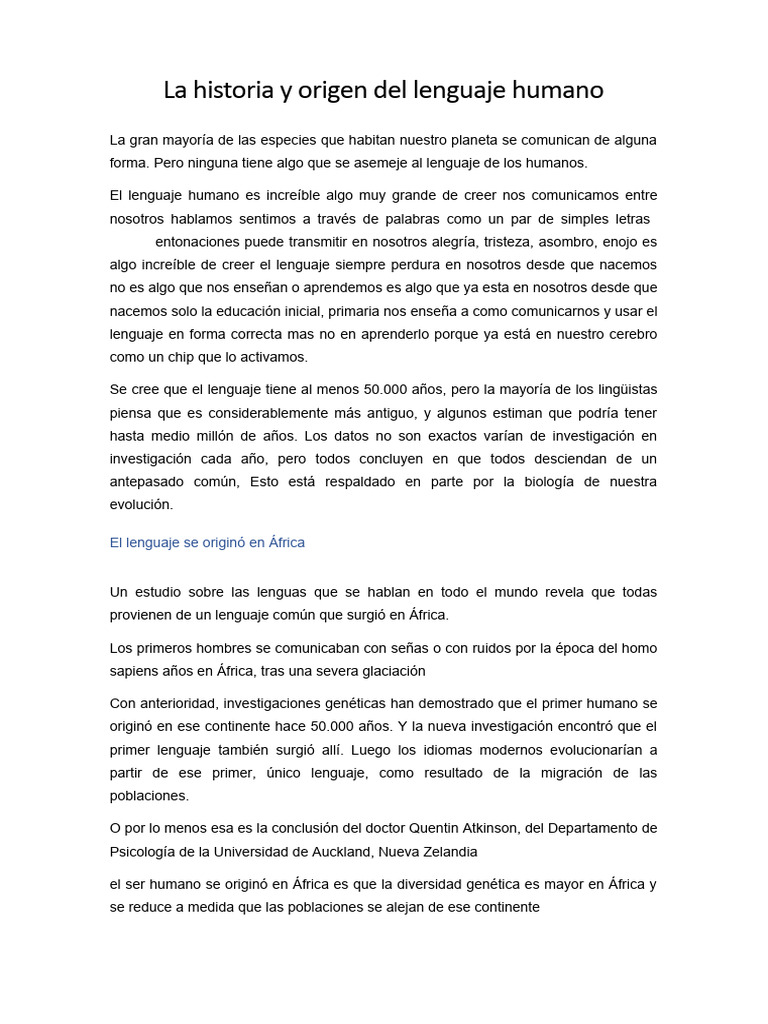La Historia Y Origen Del Lenguaje Humano Y Lenguaje Cientifico Tarea