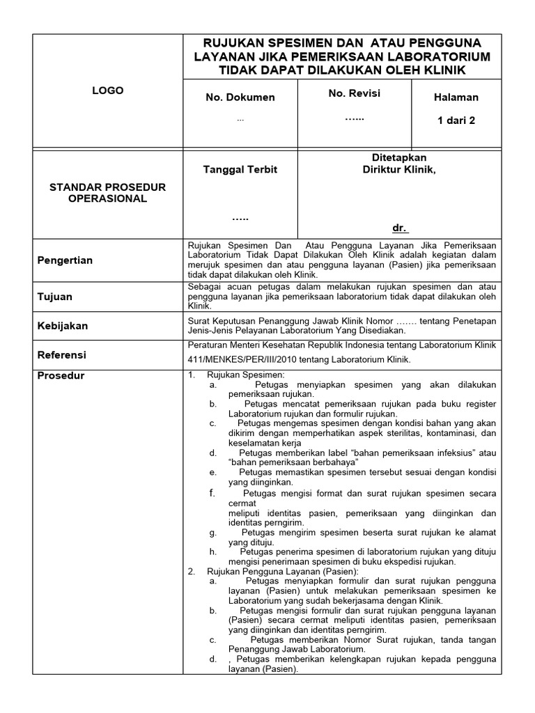 Prosedur Rujukan Spesimen Laboratorium | PDF