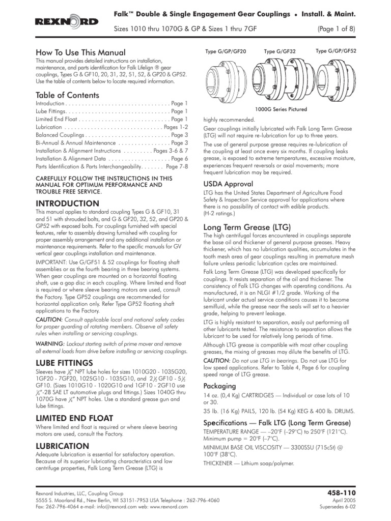 Falk G Coupling PDF Bearing (Mechanical) Lubricant