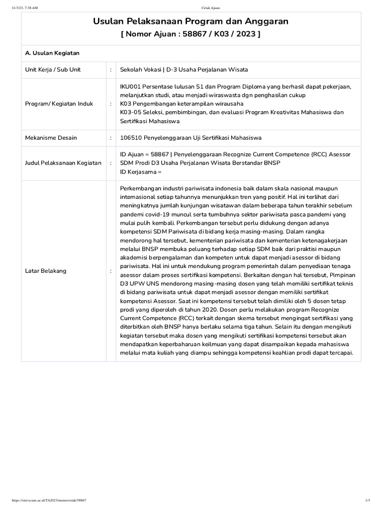 Memo Cair RCC UPW 2023 | PDF | Bisnis