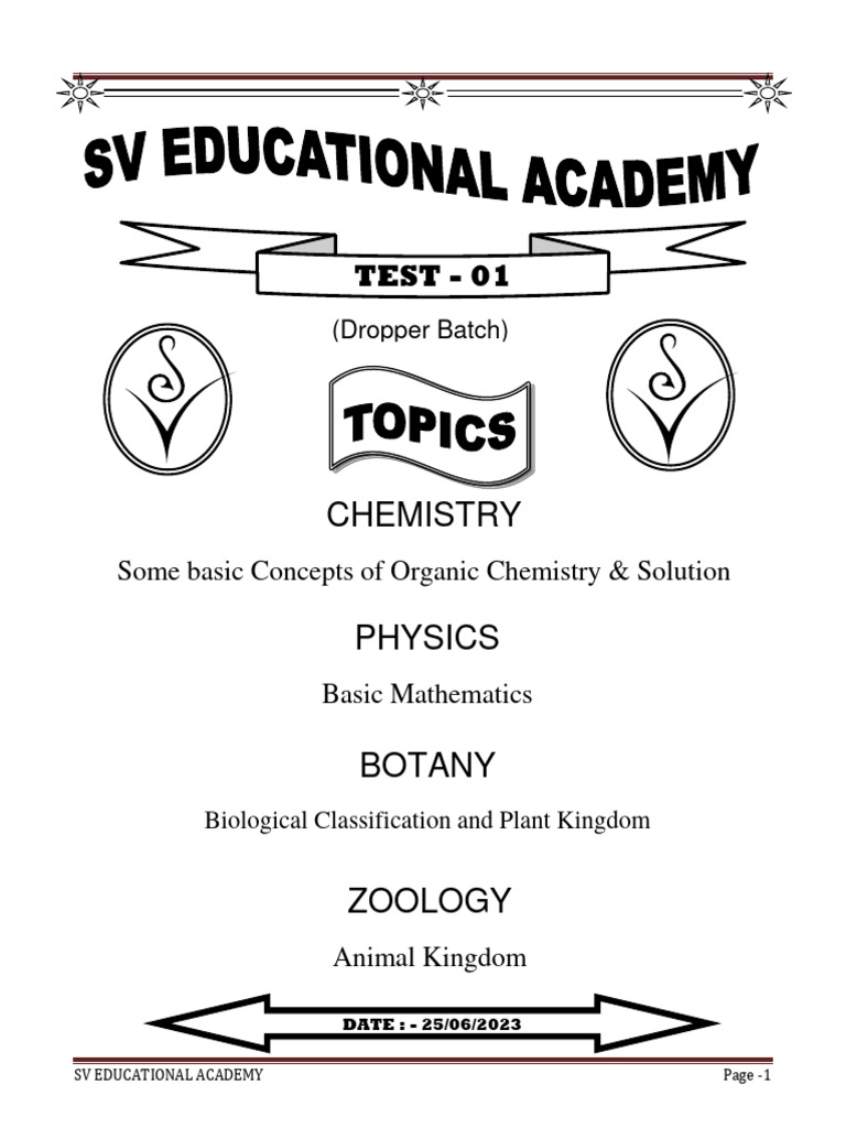 Test 01 Dropper 202324 PDF Solubility Physical Sciences