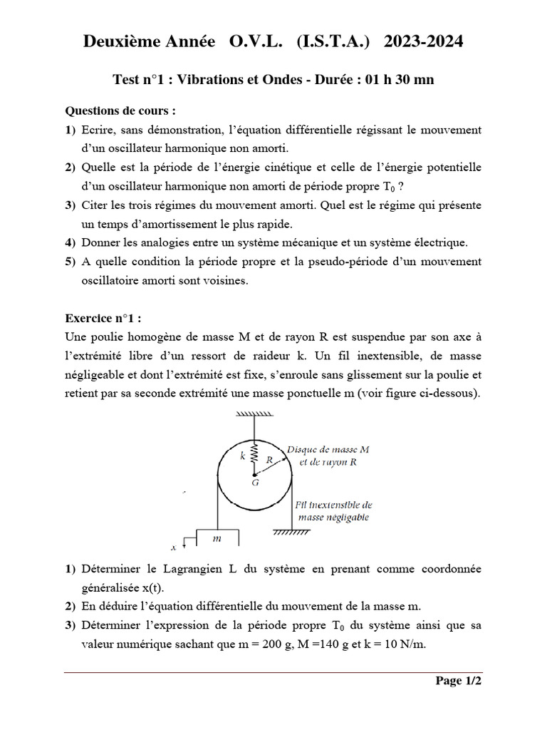 Examen VIBRATIONS ET ONDES | PDF