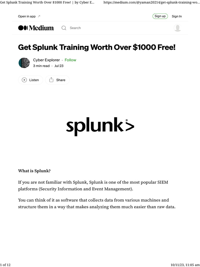 Free Splunk Training Resources Available | PDF | Systems Engineering ...