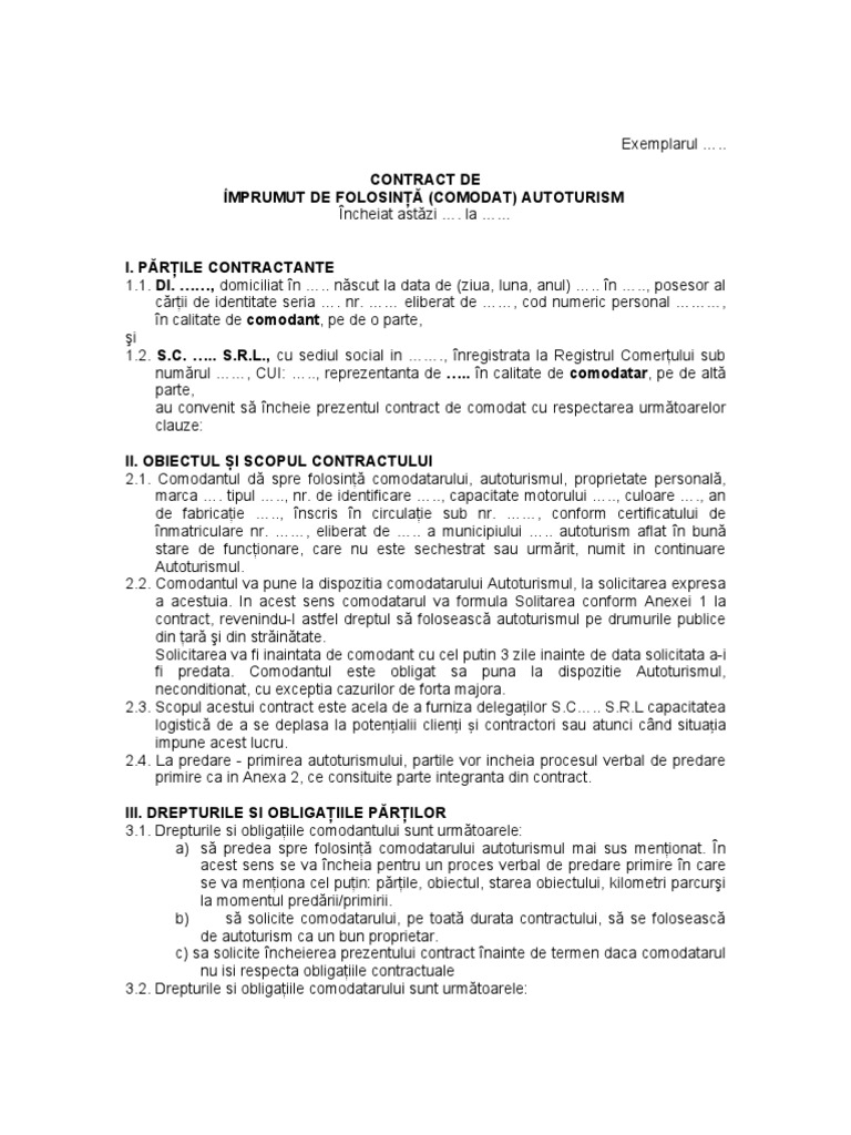 Contract de comodat locuinta