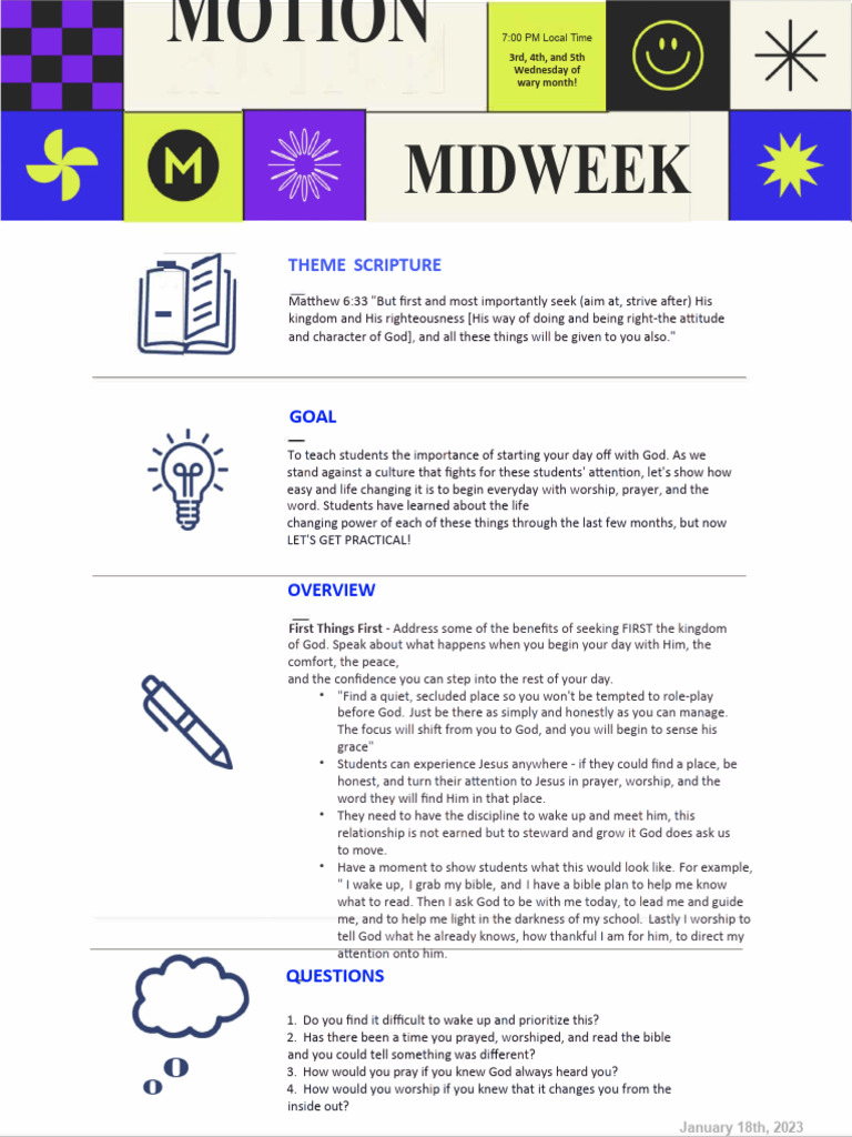 Jan-March 2023 Motion Midweek Content | PDF | Jesus | Prayer