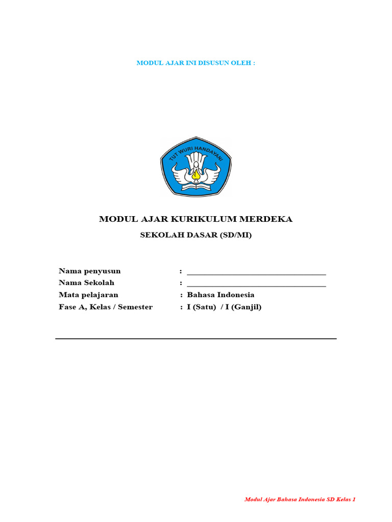 Modul Ajar Bahasa Indonesia Kelas 1 | PDF | Seni & Disiplin Bahasa ...