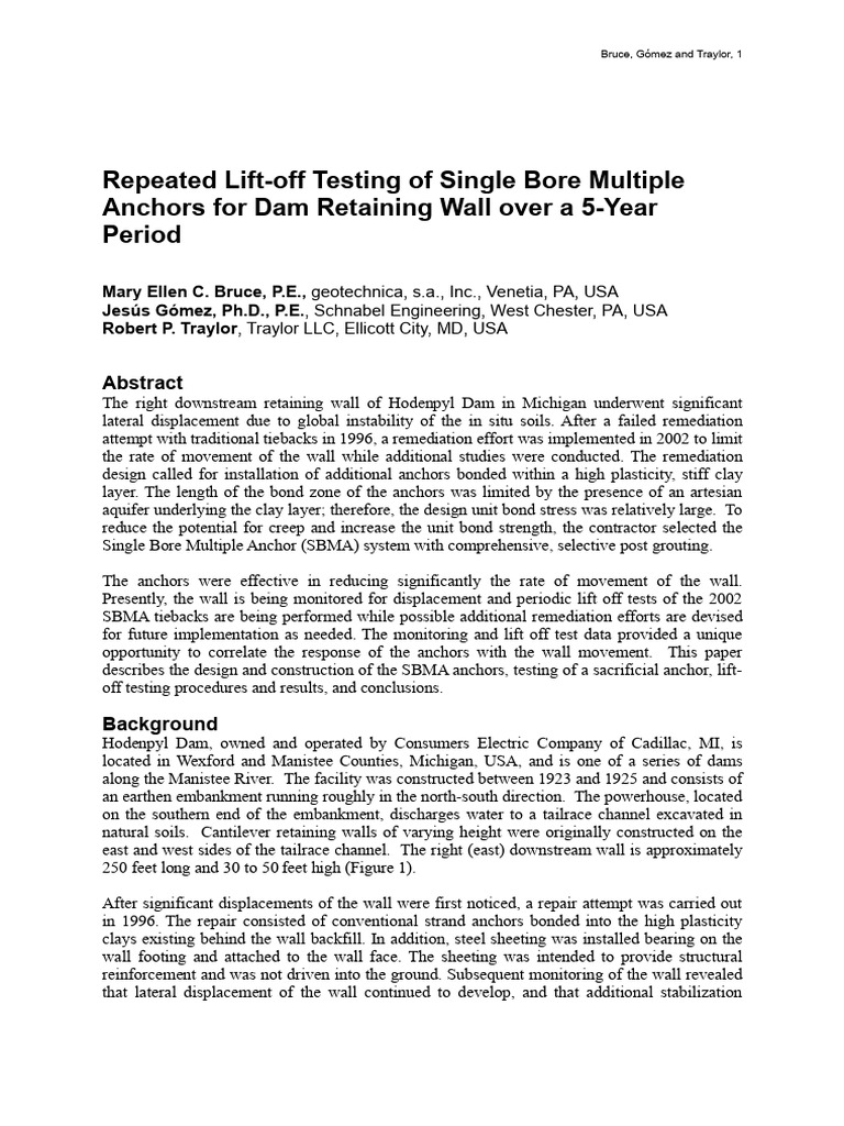 Lift-off Testing of Hodenpyl Dam Anchors | PDF | Geotechnical ...
