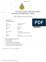 Nigerian Air Force BMTC Recruitment Acknowledgement Card: ADAMU ABUBAKAR (NAF2023/022027) Applicant ID: NAF2023/022027