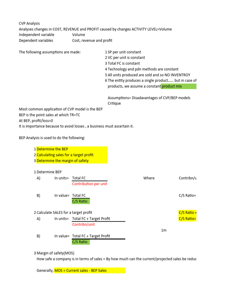 CVP and BEP Analysis for Profit Optimization | PDF | Economies ...