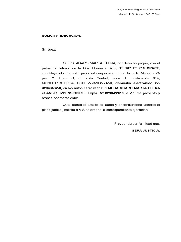 Solicita Ejecucion. | PDF